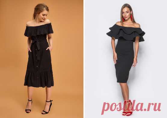 Платье с открытыми плечами и рукавами фонариками на резинке, длинными, воланами. Выкройка, как сшить летнее, свадебное, вечернее. Фото