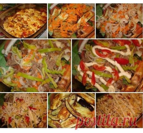 Запеченное соте с баклажанами и мясом.