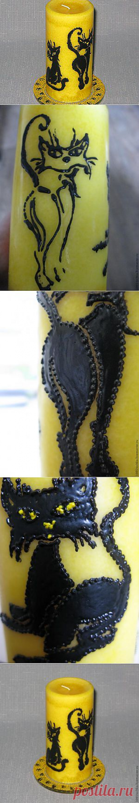 Четыре черных кошки:роспись свечи к Хэллоуину (фото-МК и обзор материалов:восковые контуры) - Ярмарка Мастеров - ручная работа, handmade