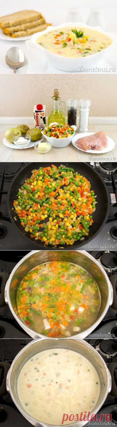 Овощной суп с курицей и сливками