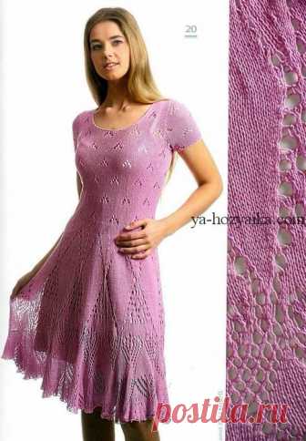 Платье с ажурной юбкой. Вязаное летнее платье спицами с описанием