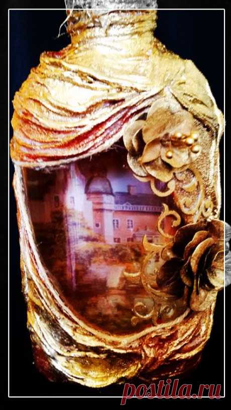 Декор бутылки тканью