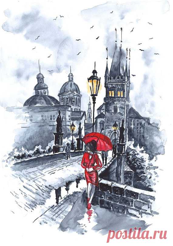 Печать с оригинала Акварель моды Иллюстрация Mysoulfly