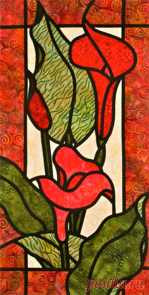 Colourful Callas stained glass quilt | flowers | Витражы, Очки и Лоскутное Одеяло