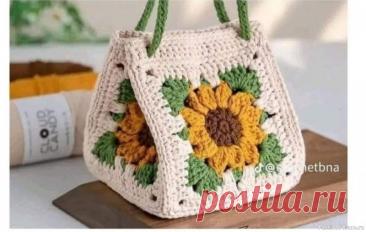 Сумка крючком "Подсолнух". Схема | Вязаные крючком аксессуары Сумка крючком.