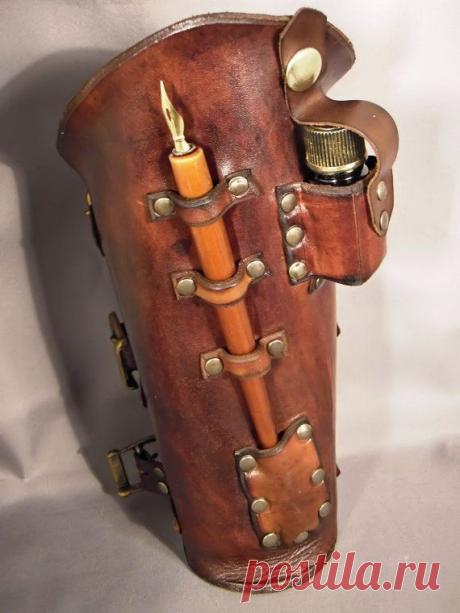Steampunk leather bracer - Scribe -