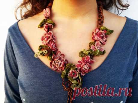 Lace necklace-Flower Necklace-Crochet Jewelry-Crochet от SESIMTAKI