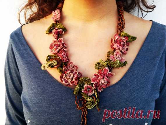 Lace necklace-Flower Necklace-Crochet Jewelry-Crochet от SESIMTAKI