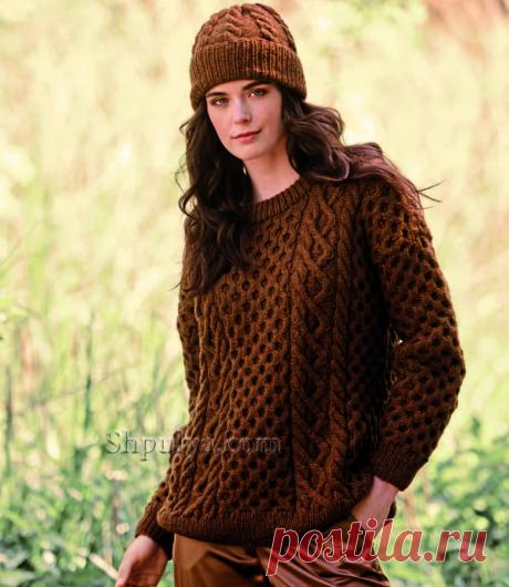Пуловер и шапка с арановыми узорами — Shpulya.com - схемы с описанием для вязания спицами и крючком