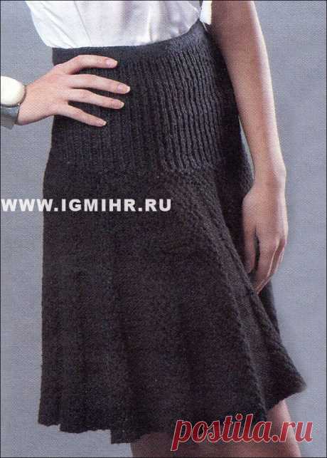 Черная юбка на кокетке и с клиньями. Спицы.