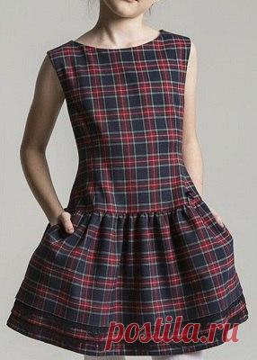 Выкройка детского платья с заниженной талией на размеры от 1 года до 14 лет