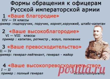 Система обращений к офицерам до 1917 г. / История цивилизаций!
