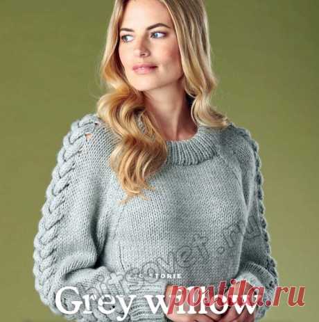 Вязание пуловера с косами на рукавах Grey willow - Хитсовет