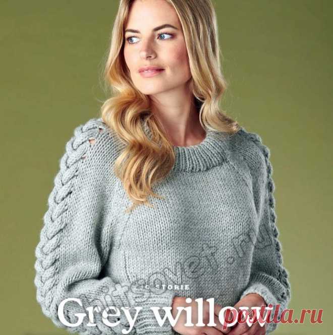 Вязание пуловера с косами на рукавах Grey willow - Хитсовет