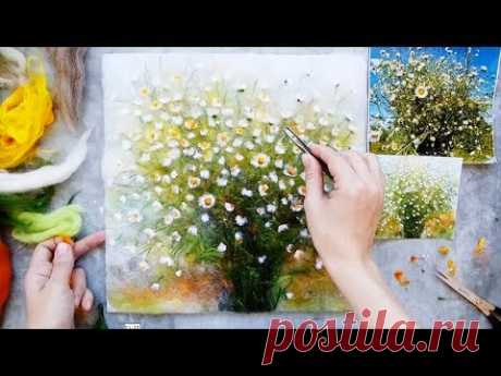 Рисуем шерстью ромашки, мастер-класс