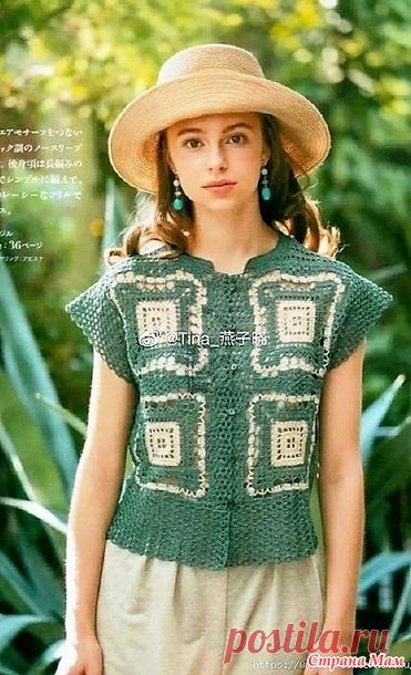 Летняя кофточка с вставками с двух цветными квадратными мотивами на полочках. Крючок. - ВЯЗАНАЯ МОДА+ ДЛЯ НЕМОДЕЛЬНЫХ ДАМ - Страна Мам