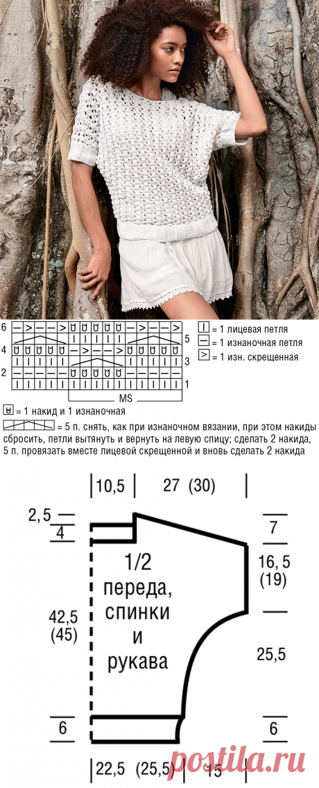 Свободный джемпер с сетчатым узором - схема вязания спицами. Вяжем Джемперы на Verena.ru