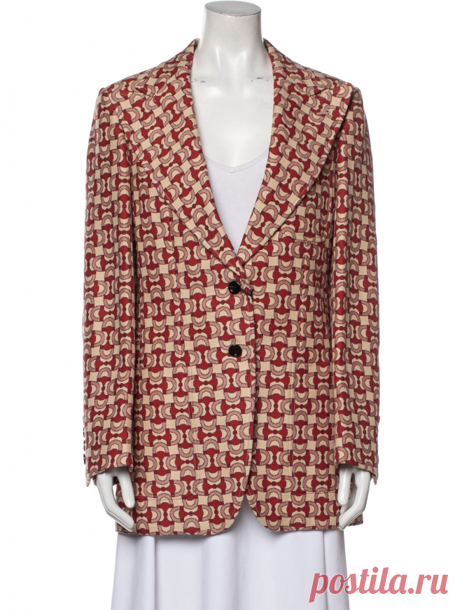Printed Blazer w/ Tags Gucci BlazerRedPrintedPointed CollarPatch Pockets & Button ClosureIncludes Designer Hanger & Additional EmbellishmentsDesigner Fit: Designed for a slim fit, those with a curvy figure may wish to take one size up.