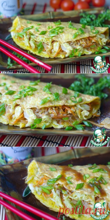 Омлет с овощами и рисовой лапшой - кулинарный рецепт
