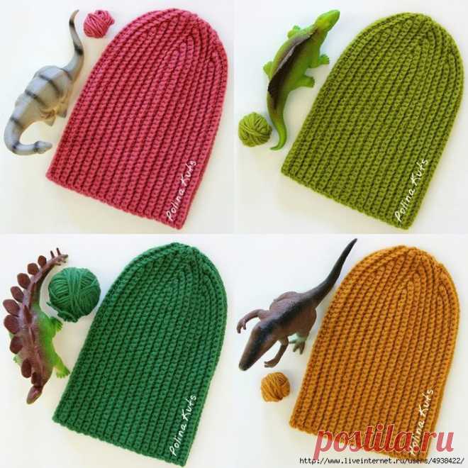Шапка бини крючком узором "Резинка". Ribbed beanie hat.