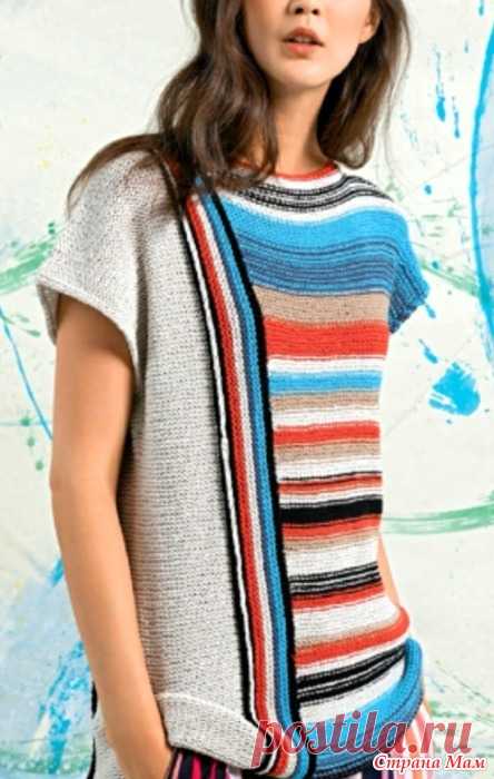 Топ с асимметричным узором от Lang Yarns. Спицы.