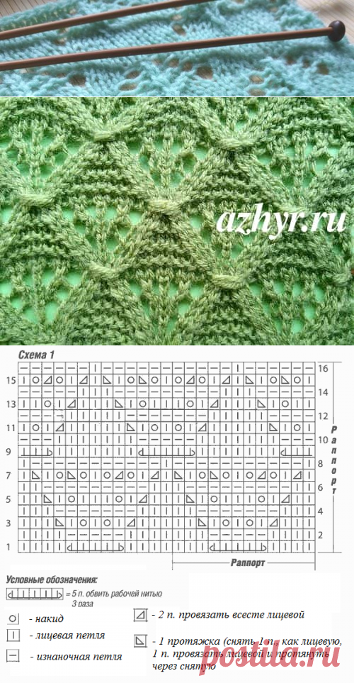Узор ажурные ромбы спицами с описанием | АЖУР - схемы узоров