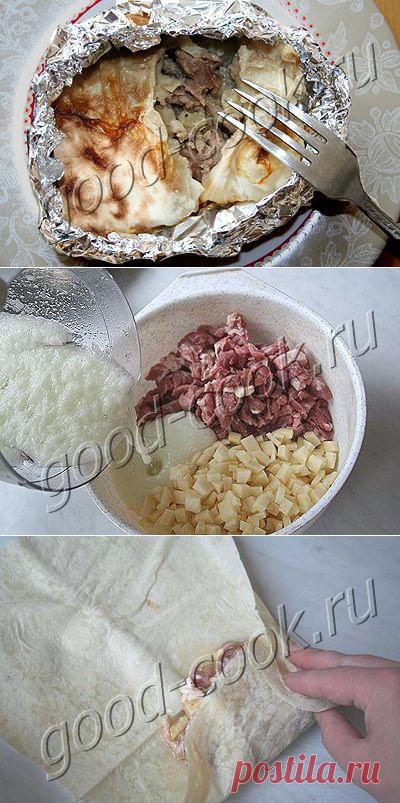 Хорошая кухня - мясо с картофелем тушеные в лаваше. Кулинарная книга рецептов. Салаты, выпечка.