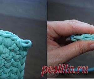 Квадратная корзинка из трикотажной пряжи: вяжем стенки