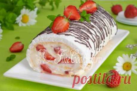 Меренговый рулет с клубникой Подробный рецепт простой, вкусной и эффектной выпечки в духовке для любителей безе, взбитых сливок и душистой клубники.