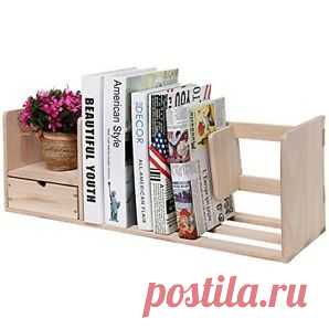 Mygift Book Shelf Bookcase Drawer Wood Desk Table Storage Rack Organizer Beige | eBay