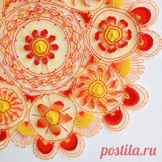 Ñandutí Handmade Lace Home Decor Wall Art Doily - Yellow, Orange, Red (27cm.) Paraguayan Embroidered Lace Nanduti Sol Lace Bring a pop of color to your space with this amazing work of art.  Use the Ñandutí as window decoration, as a wall decor, or use it under a vase or bowl as an accent in table centerpieces. It’s also a great gift for family and friends.  DETAILS Material: Cotton Color: Yellow, Orange, Red Diameter: