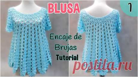 Patrón blusa amplia a crochet o ganchillo. Encaje de Brujas (1/2) Hoy realizaremos esta preciosa blusa en talle L en punto encaje de brujas. En el video se explica el paso a paso. Si queres hacerlo en otros talles hace clic...