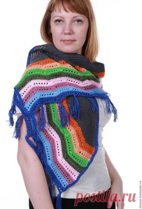 Купить Яркий шарф крючком - шарф крючком, шарф красивый, яркий аксессуар, яркий шарф