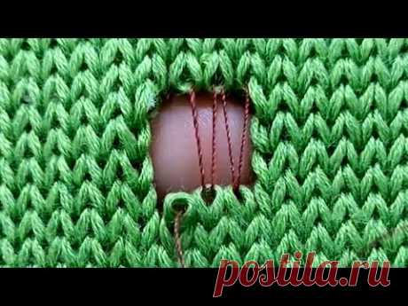 Great Way to Repair a Hole in a Knit Sweater With a Single Sewing Needle