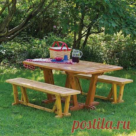 Открытый стол и скамейки Деревообработка план по Woodcraft Magazine