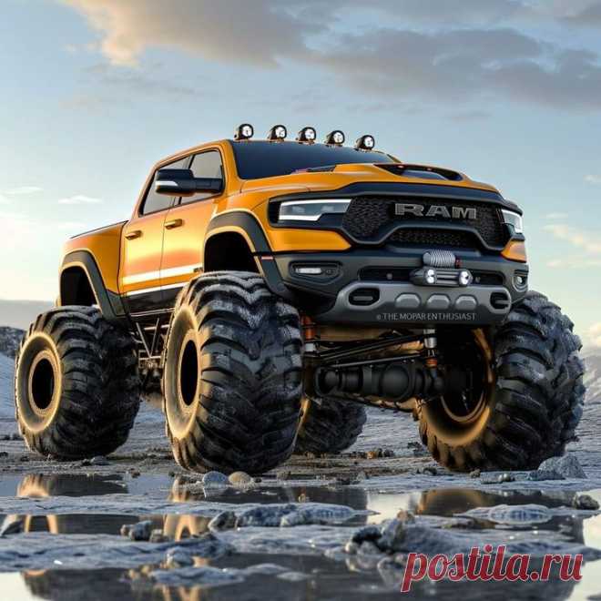 Customised Orange Truck with Big Tires