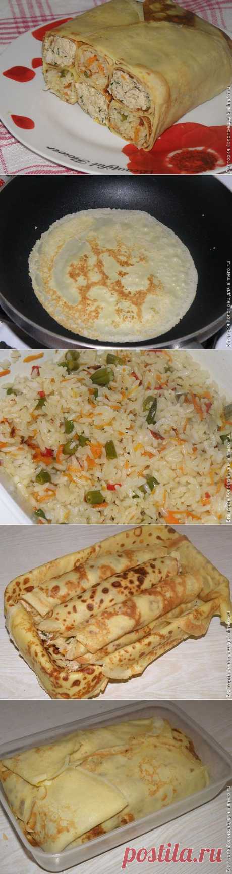 Блинный пирог с курицей и рисом / Рецепты с фото