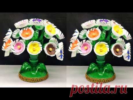 Ide kreatif bunga dari botol plastik bekas | Beautiful flower pot making at home with Plastic bottle
