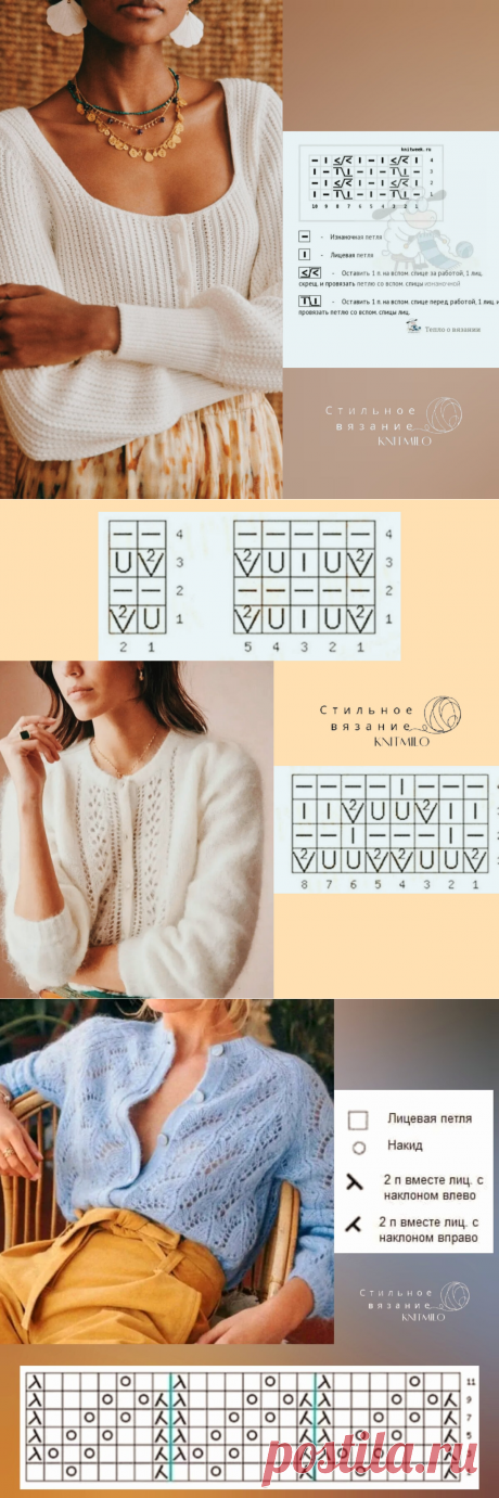 10 схем простых и красивых узоров к моделям французского бренда Sezane + платный МК в подарок | Стильное вязание KNITMILO | Яндекс Дзен