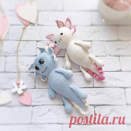 PDF Аксолотль крючком. FREE crochet pattern; Аmigurumi toy patterns. Амигуруми схемы и описания на русском. Вязаные игрушки и поделки своими руками #amimore - аксолотль, рыба лунтик.