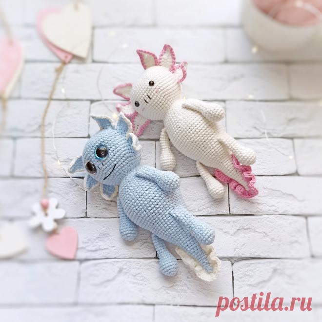 PDF Аксолотль крючком. FREE crochet pattern; Аmigurumi toy patterns. Амигуруми схемы и описания на русском. Вязаные игрушки и поделки своими руками #amimore - аксолотль, рыба лунтик.