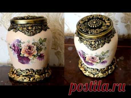 DIY/Decoupage glass jar /How to Decor glass jar  with air dry clay