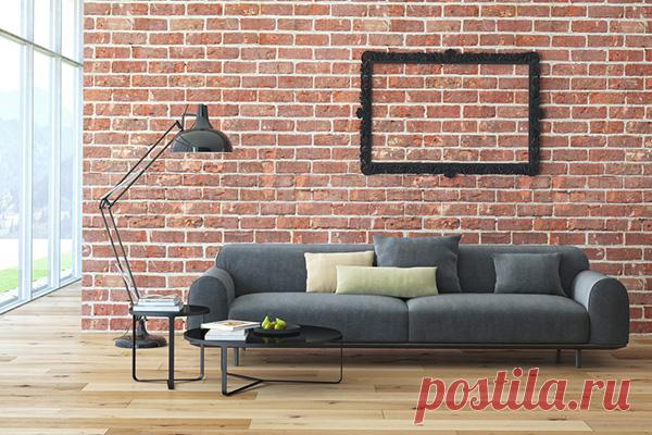 Современная гостиная с кирпичной кладкой — ДОМАШНИЕ