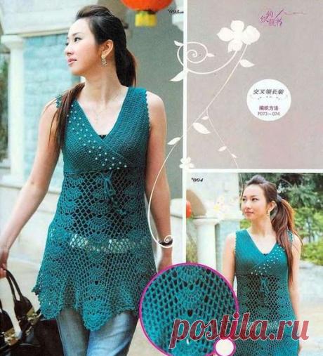 Изумрудная туника крючком. Ажурная туника крючком из Японии | Домоводство для всей семьи