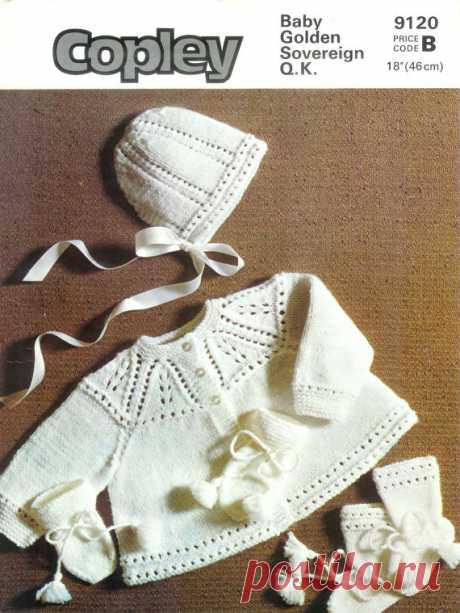 Baby  QK Matinee Jacket Hat Bootees & mittens 18ins Copley 9120 -  PDF of Vintage Knitting Patterns - Instant Download Vintage PDF BABY Knitting PAttern Copley 9120 - QK Matinee Jacket Hat Bootees & mittens 3ply = Super fine Sock. Baby or fingering  4ply = Fine sports weight yarn  DK/QK = Light D.K./Light Worsted/ 8ply  ARAN = Medium Worsted /10ply    To help you decide which size to knit, I found this information in a very old baby pattern book; it provides a guideline re...