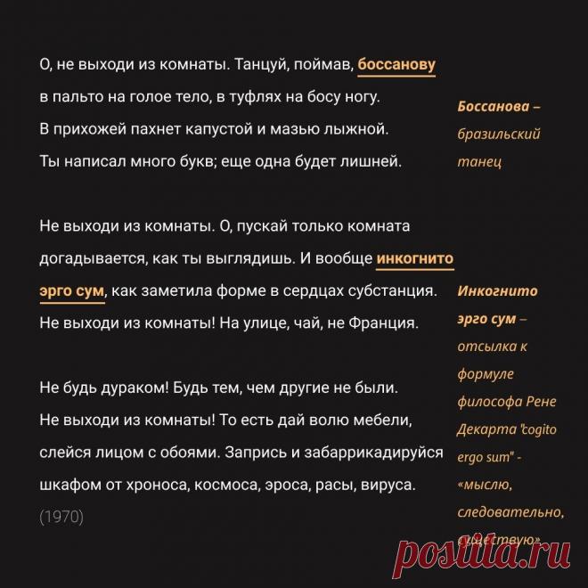 Анализ стихотворения Бродского «Не выходи из комнаты» | Правое полушарие Интроверта | Яндекс Дзен