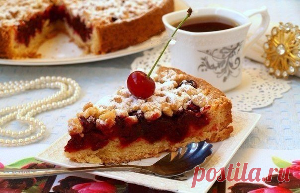 Для домашнего чаепития: песочный пирог с вишней | Вкусные рецепты