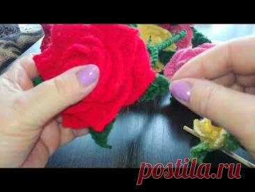 Шикарный букет # из вязаных роз#