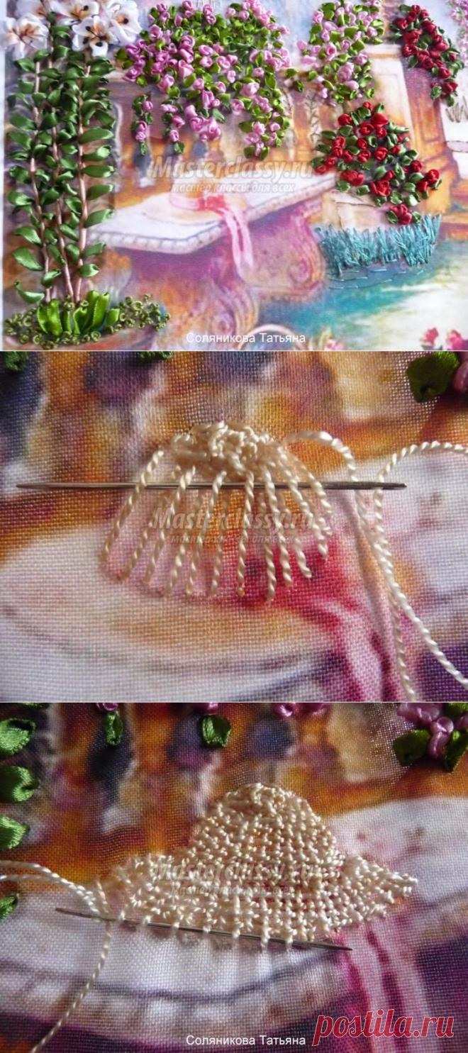 Вышивка лентами картины. Розовый рай. Часть 5. Мастер-класс с пошаговыми фото