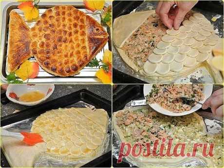 Пирог «Золотая рыбка» 
Aроматный горячий рыбный пирог, приготовленный своими руками, ваши домашние оценят на ура. Потому что это очень вкусно.
Ингредиенты:
● 2 банки рыбных консервов● 0,5 стакана риса,● 2 сваренных вкрутую…